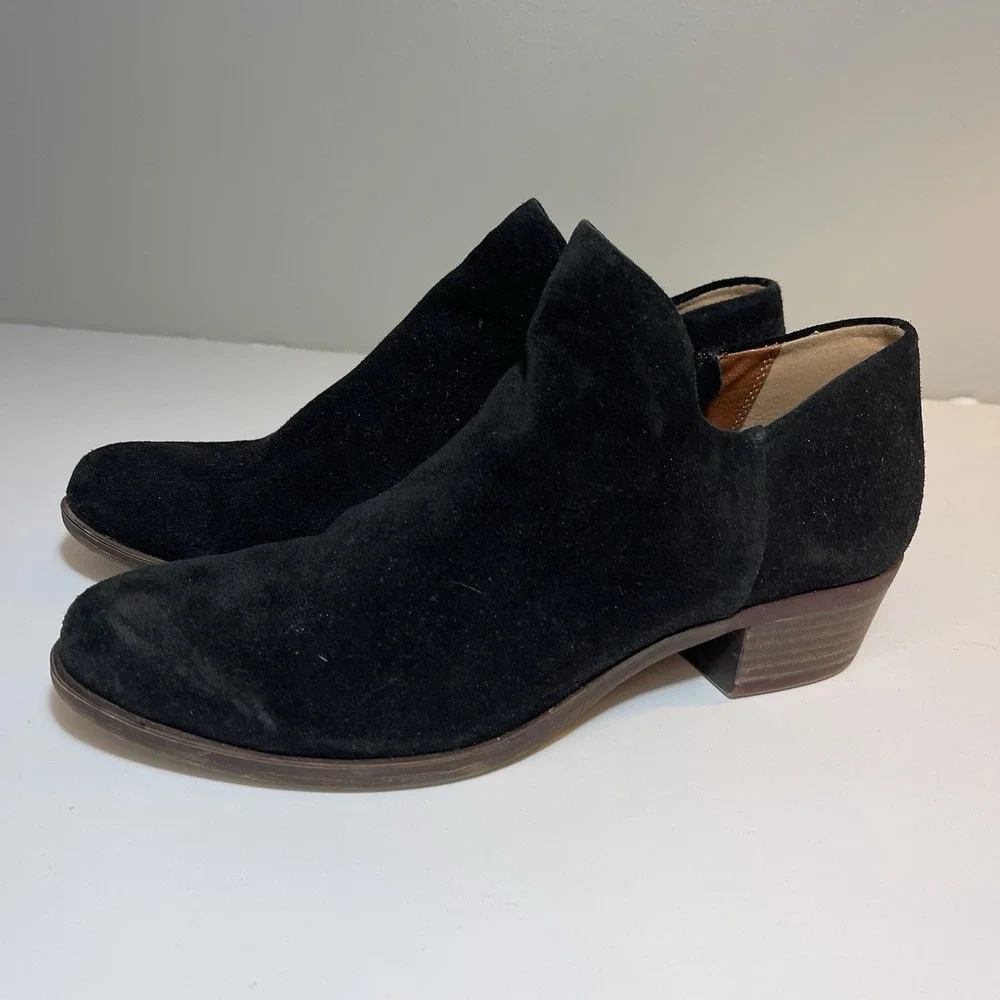 Lucky Brand Women's Suede Brett Boots Black Mid Heel 7.5
